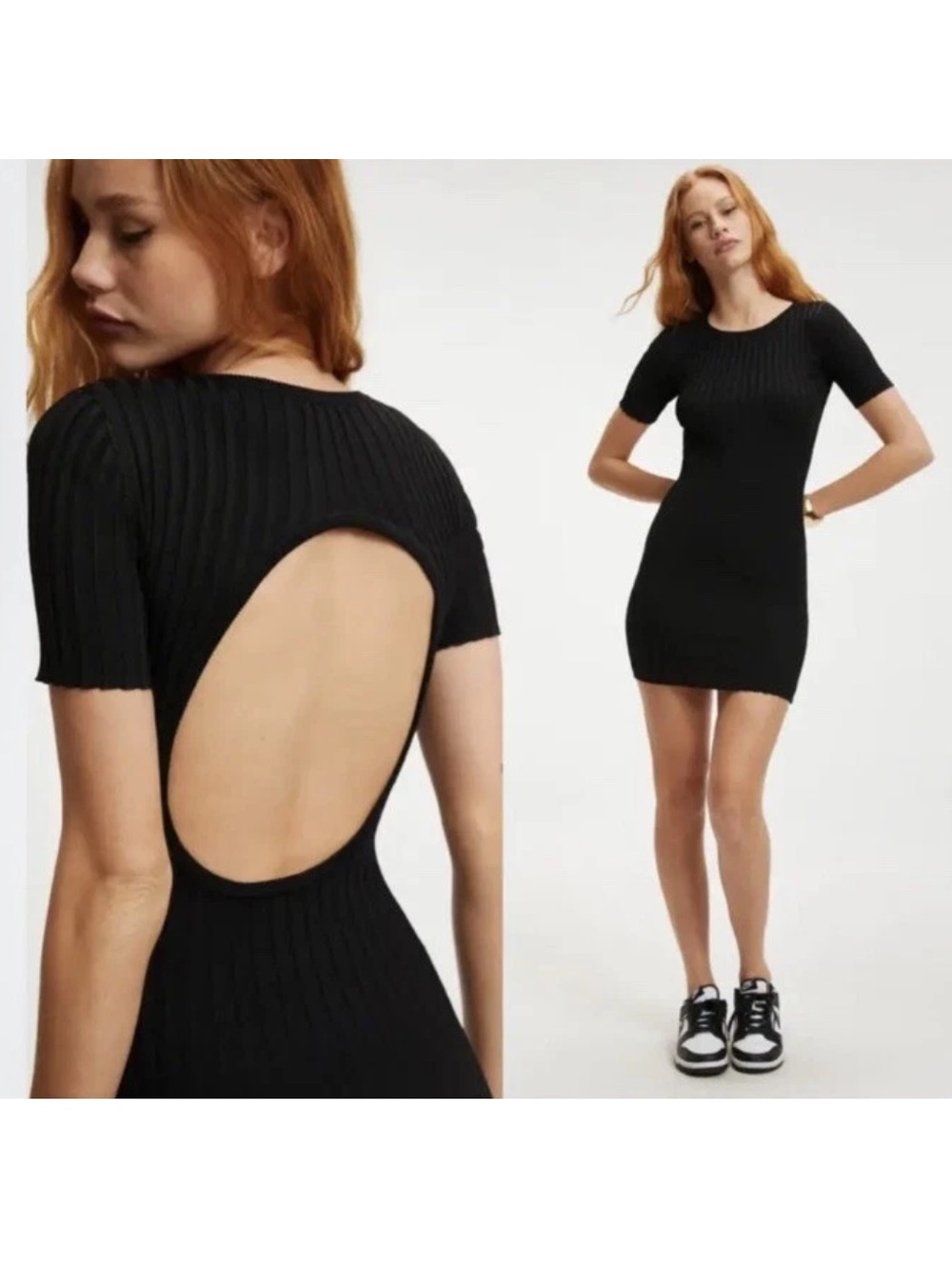 Good American Rib Open Back Mini Dress Black Size 1/2